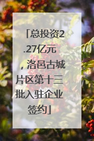 总投资2.27亿元，洛邑古城片区第十三批入驻企业签约
